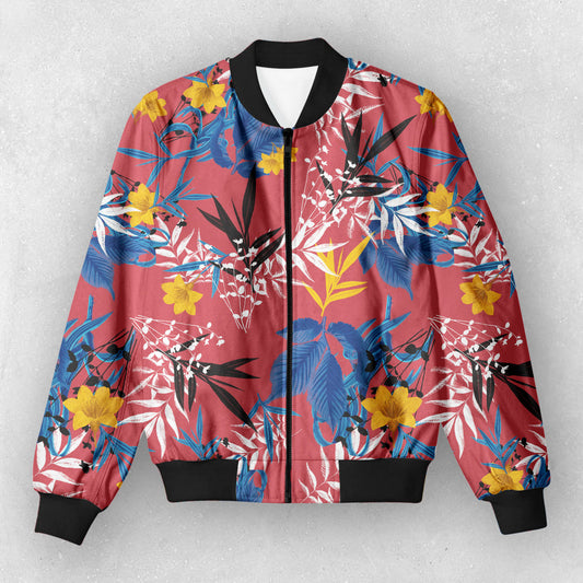 UNISEX RED FLORAL BOMBER JACKET