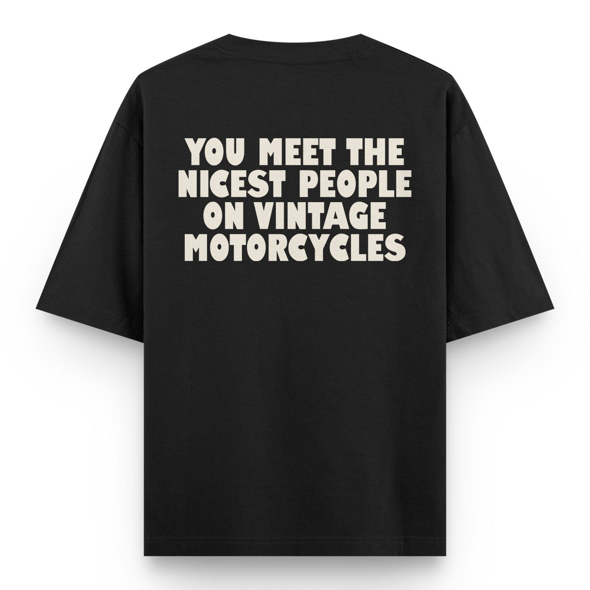 NICE PEOPLE ON VINTAGE MOTORCYCLE T-SHIRT, BLACK | Express Changos