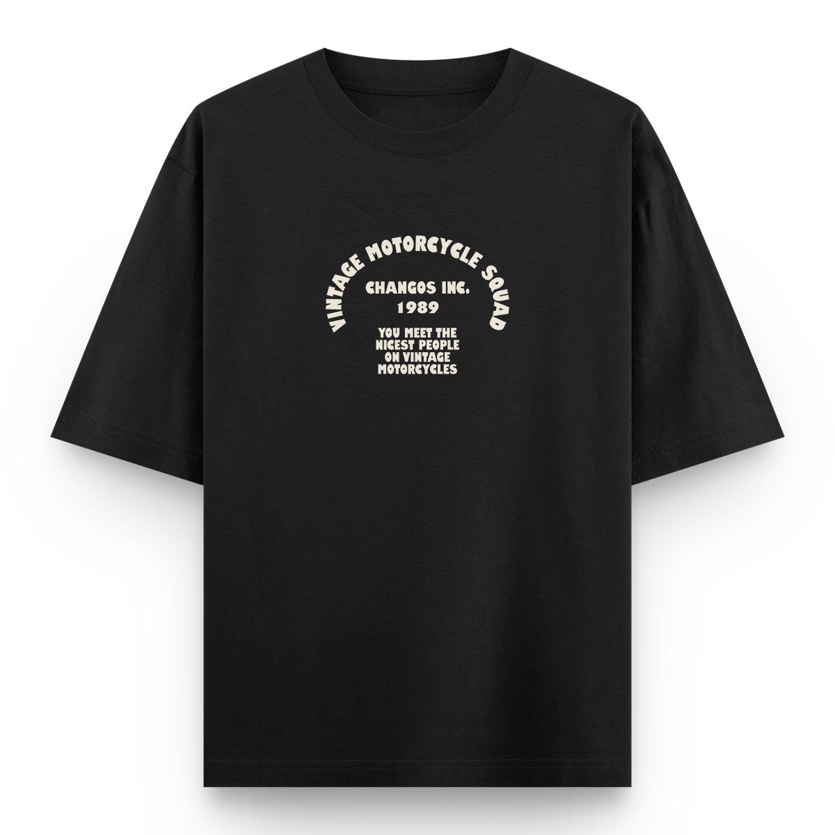 NICE PEOPLE ON VINTAGE MOTORCYCLE T-SHIRT, BLACK | Express Changos