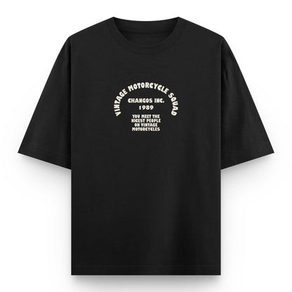 NICE PEOPLE ON VINTAGE MOTORCYCLE T-SHIRT, BLACK | Express Changos