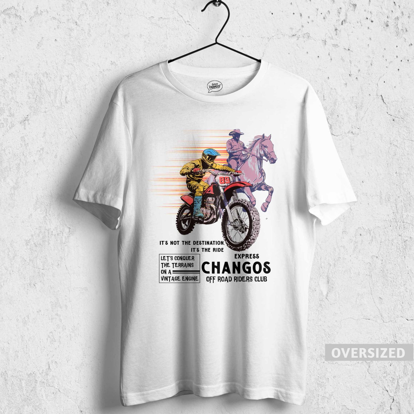 MOTORCYCLE & HORSE TEE OVERSIZED - WHITE